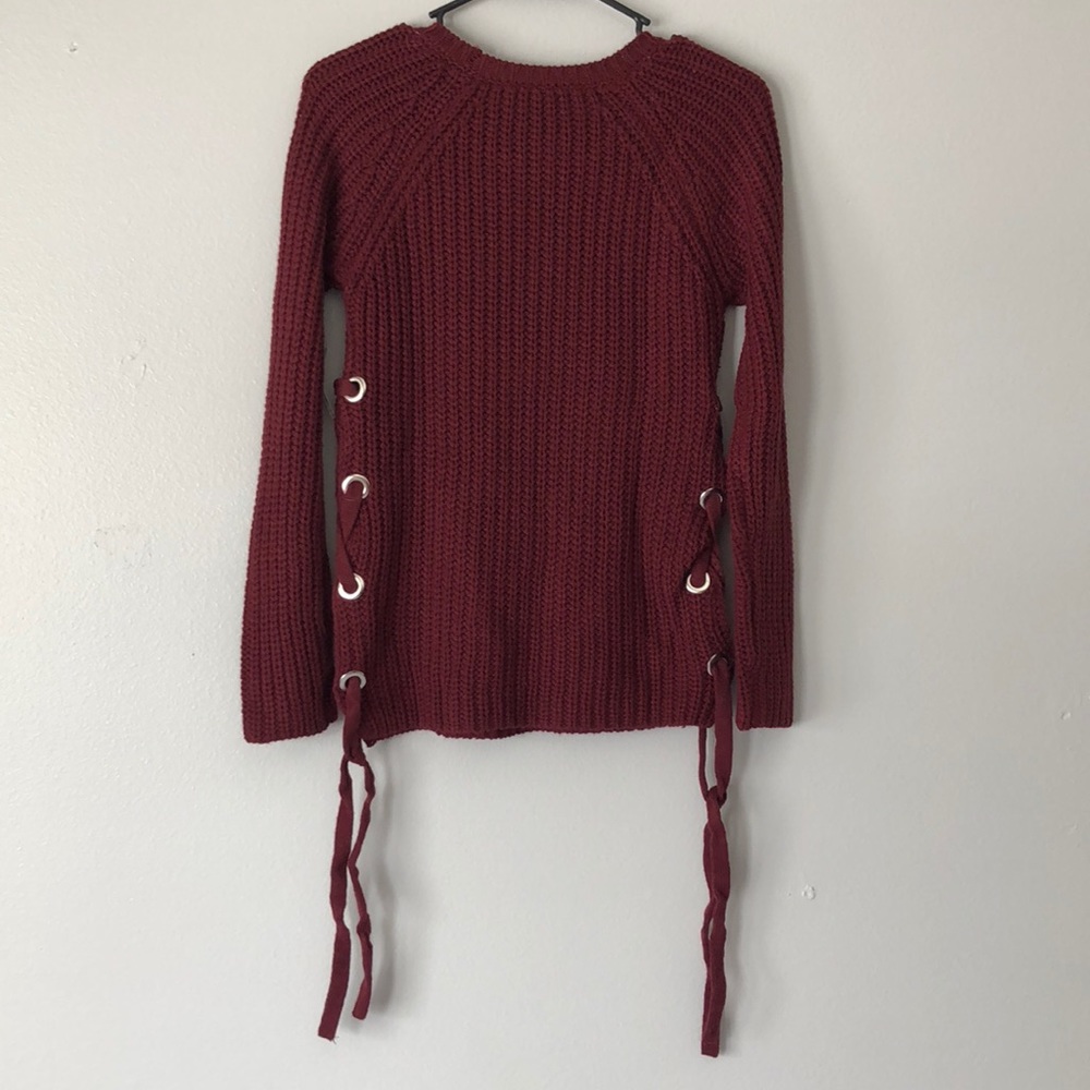 NWT maroon lace up side sweater - Picture 2 of 7